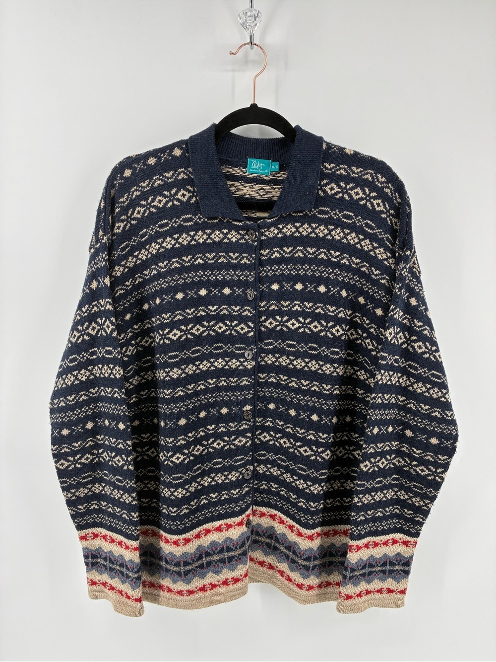 Weekend Edition Vintage Blue Patterned Knit Button Up Sweater